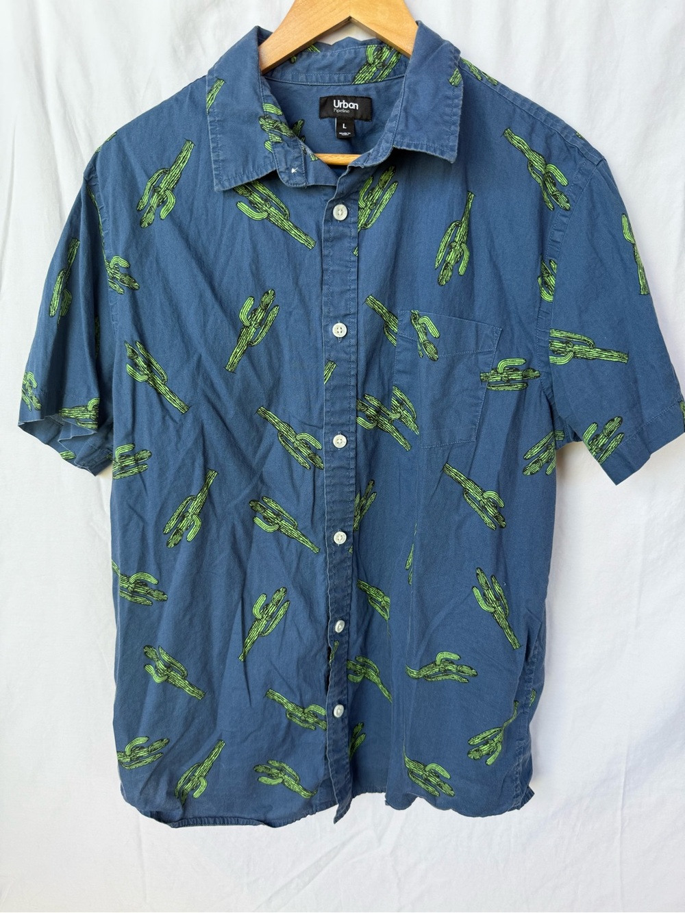 Men’s Blue Short-Sleeve Cactus Print Shirt